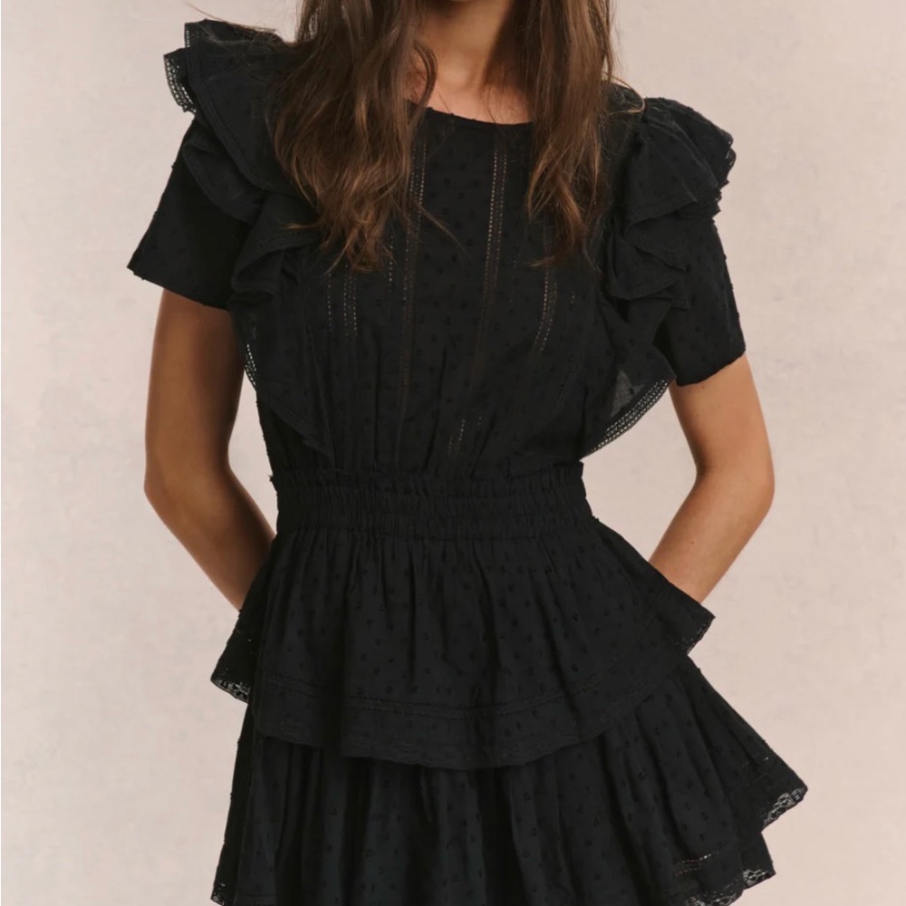 LoveShackFancy Black Ruffled Mini Dress